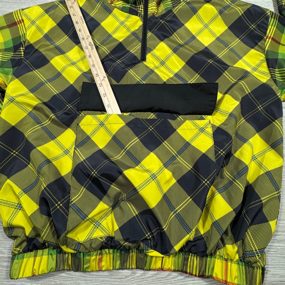 Forever 21 Men's Windbreaker Jacket Plaid Half Zip Hooded Yellow Green Large - Picture 2 of 8